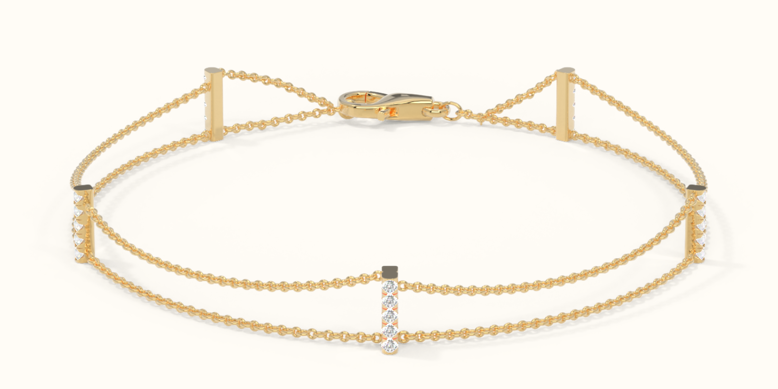  Double Chain Diamond Bar Bracelet
